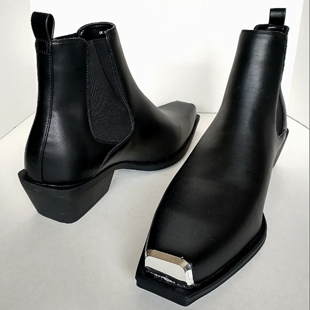 New w/o Box Asos Design Men's Cuban Heel Faux Leather Western Chelsea Boots